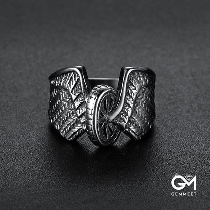 Stainless Steel Wheel Wings Ring