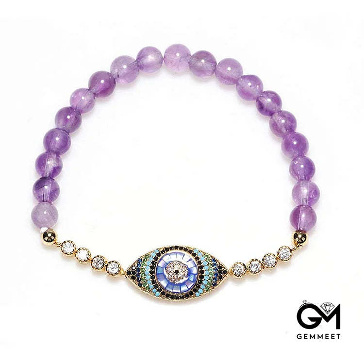 Unique Amethyst Evil Eye Symbol Healing Bracelet