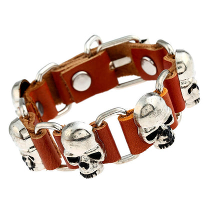 Personality Trend Punk Leather Bracelet Domineering Hip Hop Skull Leather Bracelet