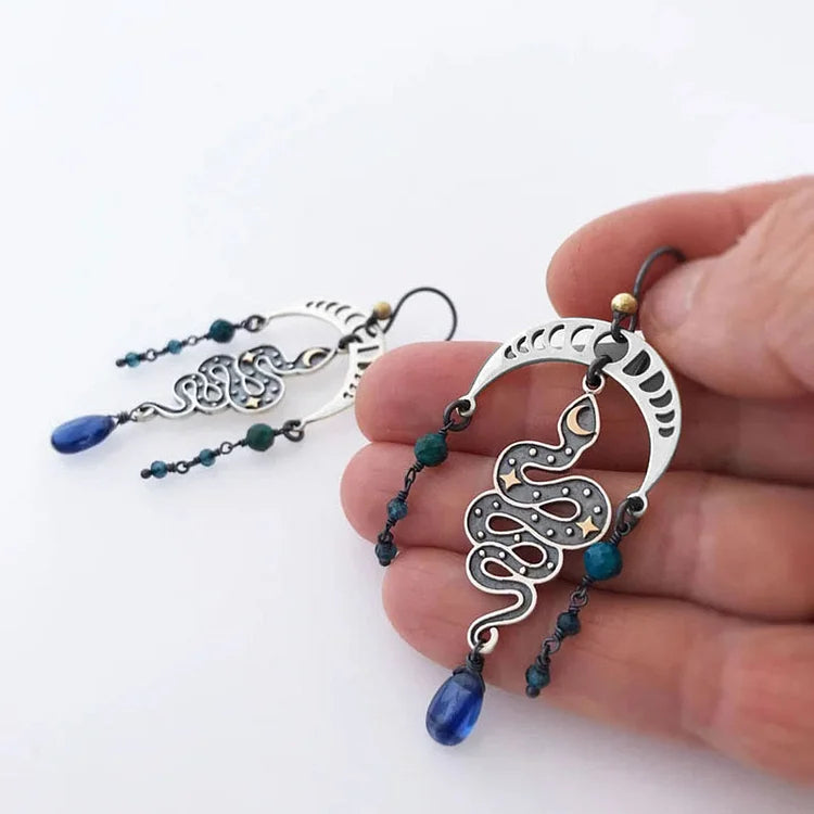 Moon Star Snake Earrings Sapphire Drop Witch Earrings