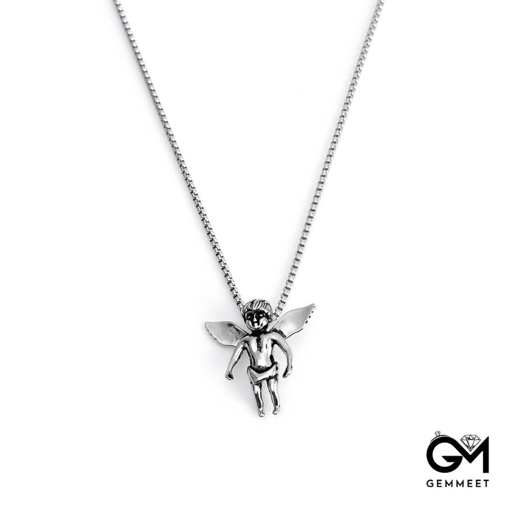 Vintage Stainless Steel Angel Wing Necklace