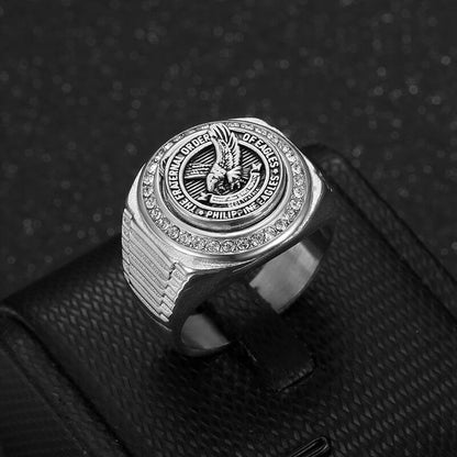 Stainless Steel Vacuum Gold-plated Inlaid Cubic Zirconia Eagle Domineering Men's Ring