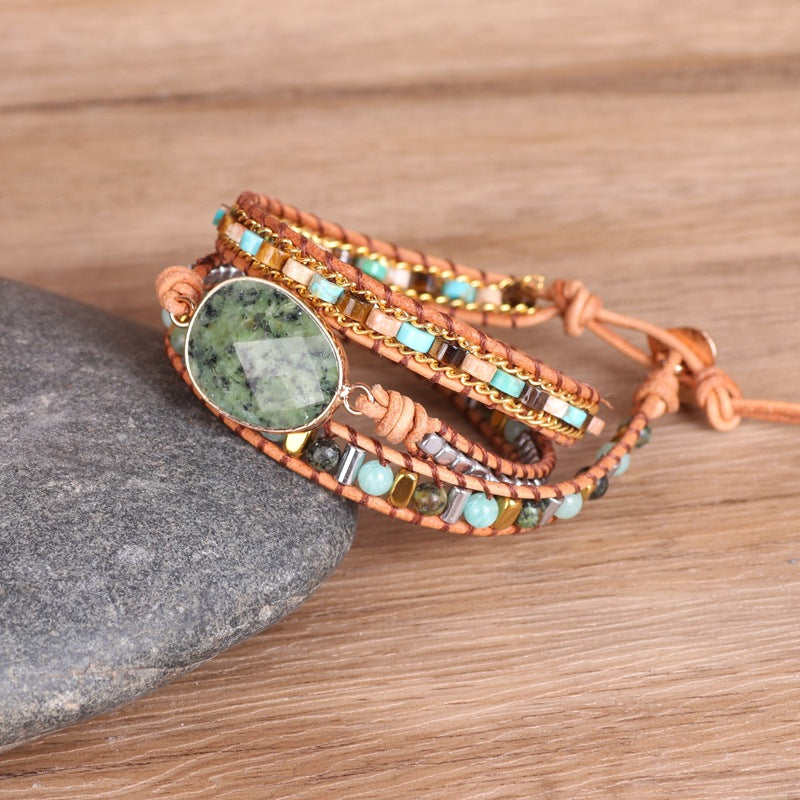 Beaded Leather Wrapped Bracelet