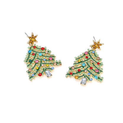 Christmas Color Zircon Earrings Hollow Inlaid Zircon Christmas Tree Earrings Personality Temperament Earrings