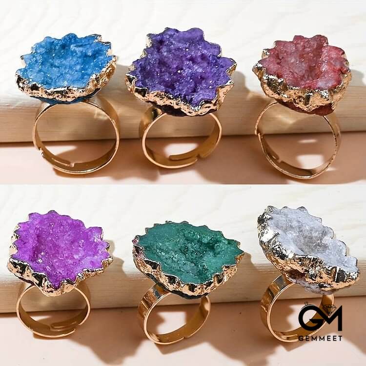 Irregular Crystal Sun Flower Sliced Ring