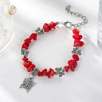 Colorful Crystal Rubble Butterfly Charm Bracelet