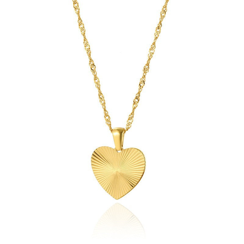 Radial Texture Heart Shape Disc Pendant Necklace