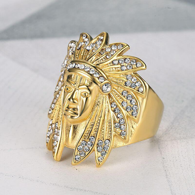 HIPHOP Ring Gold-plated Inlaid Zircon Indian Chief Men's Ring