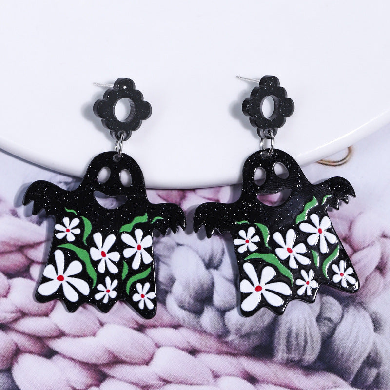 Halloween Funny Acrylic Floral Ghost Earrings