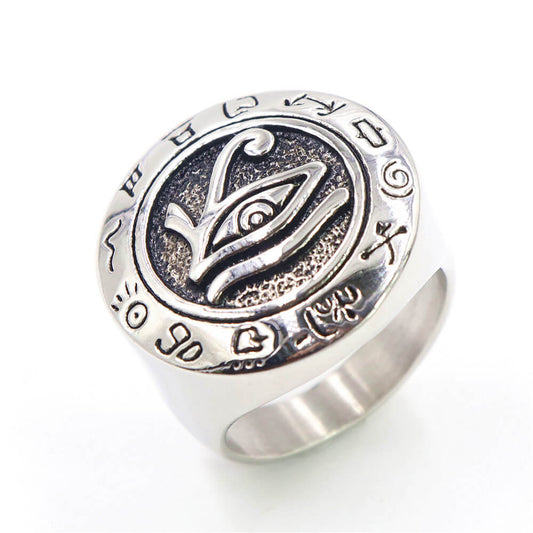 Stainless Steel Round Eye of Horus Ring