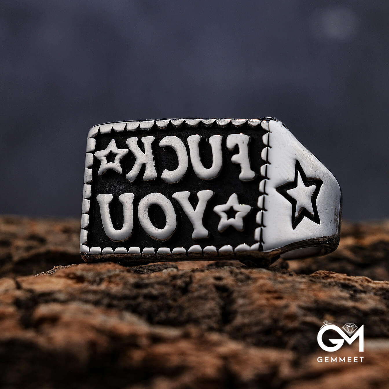 Simple Rectangular Letter Stainless Steel Ring