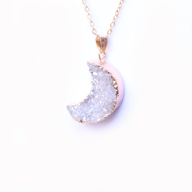 Natural Irregular Moon Shape Color Stone Necklace