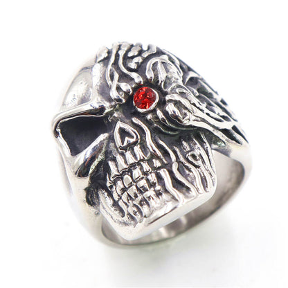 Stainless Steel Double-sided Skull Red Eye Ring