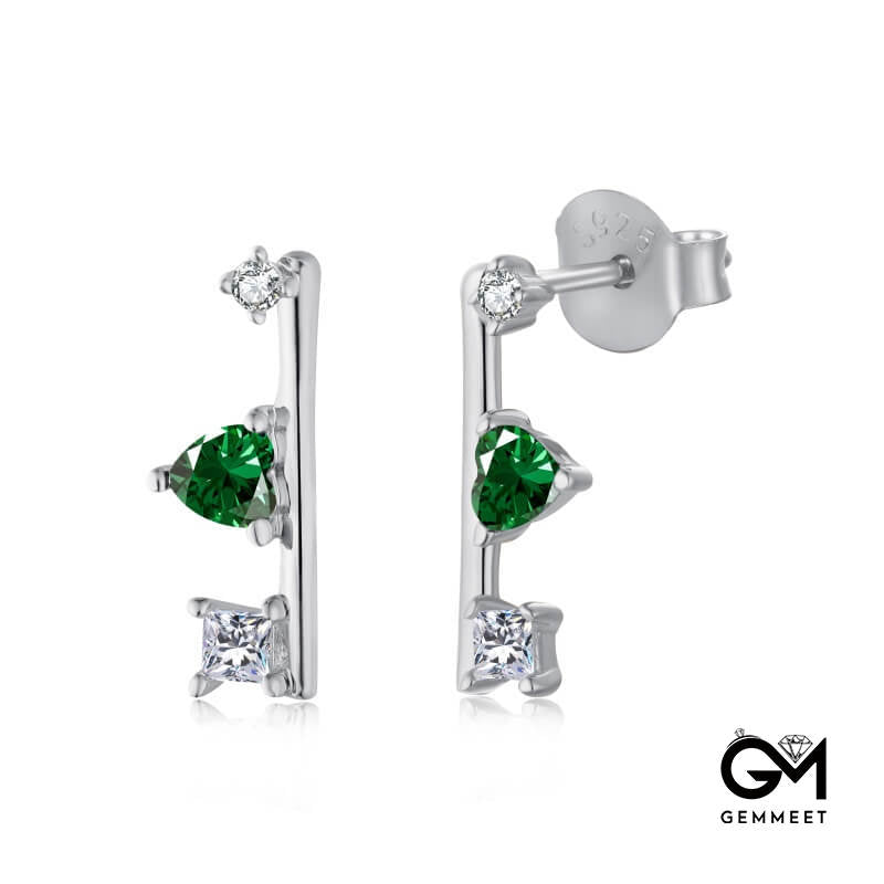 S925 Sterling Silver Green Heart Zirconia Earrings