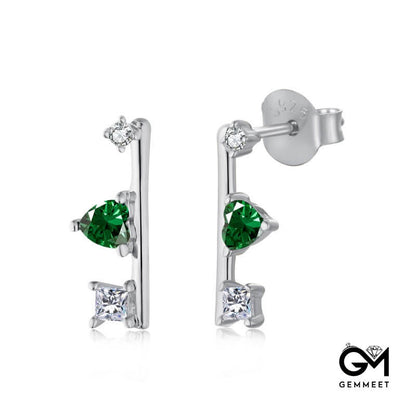 S925 Sterling Silver Green Heart Zirconia Earrings