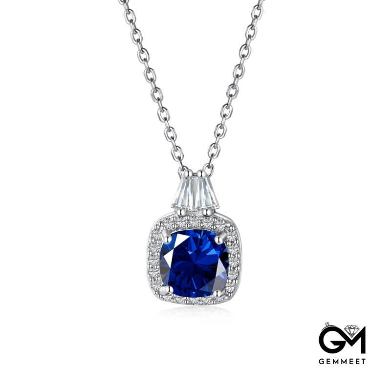 S925 Sterling Silver Blue Star Square Zircon Necklace