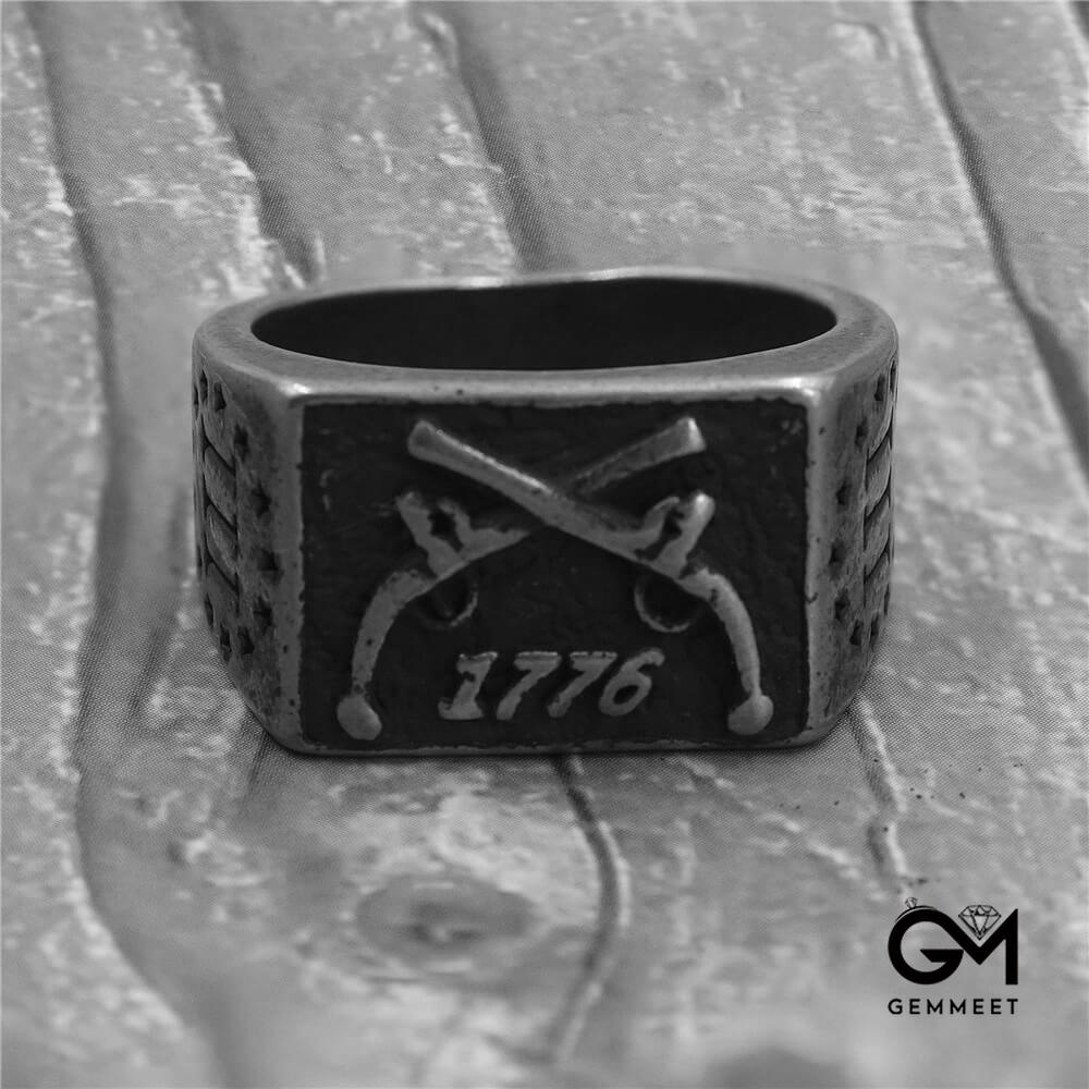 Double Gun 1776 Square Men's Titanium Steel Ring