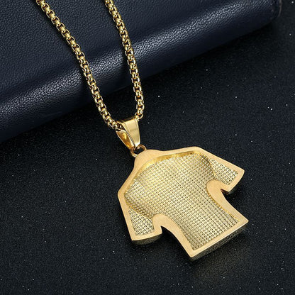 New Hip-hop Hiphop Jewelry Titanium Steel Gold-plated Inlaid Zircon Football MESSI10 Jersey Pendant