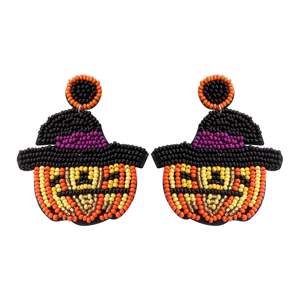 Halloween Pumpkin Head Magic Hat Hand Stitched Rice Bead Earrings