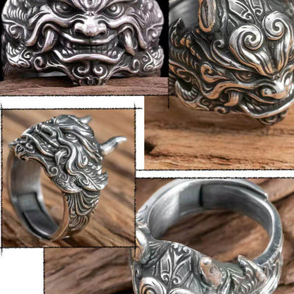 Mask Ghost Domineering Wide Face Fashionable Male Silver Ring