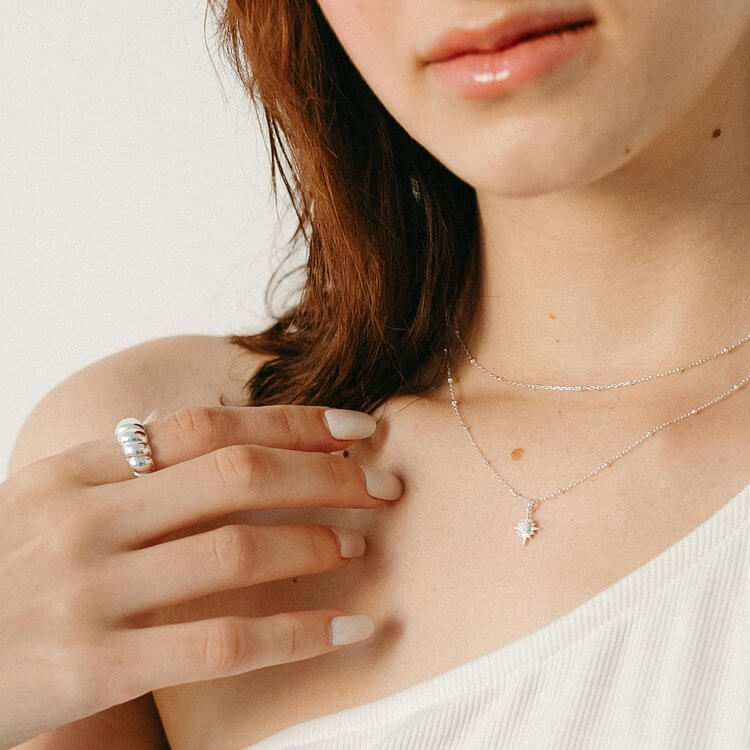 Opal White Zircon Northstar Dainty Star Necklace