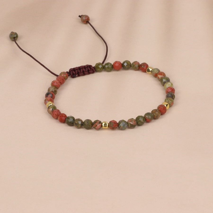 Flower Green Stone Bead Woven Bracelet