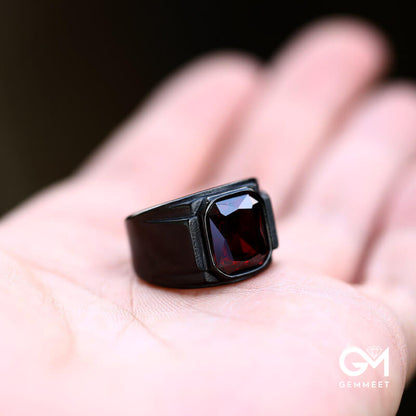 Stainless Steel Plated Red Black Zircon Ring