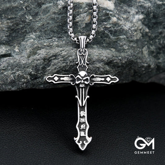 Stainless Steel Vintage Cross Skull Pendant Necklace