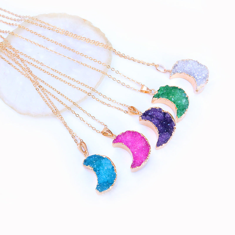 Natural Irregular Moon Shape Color Stone Necklace