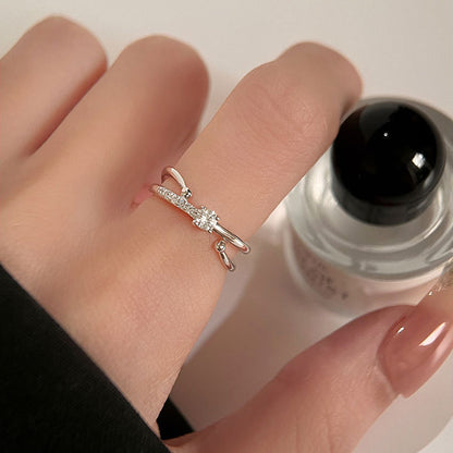 925 Sterling Silver Star Track Light Ultra Flash Interwoven Ring