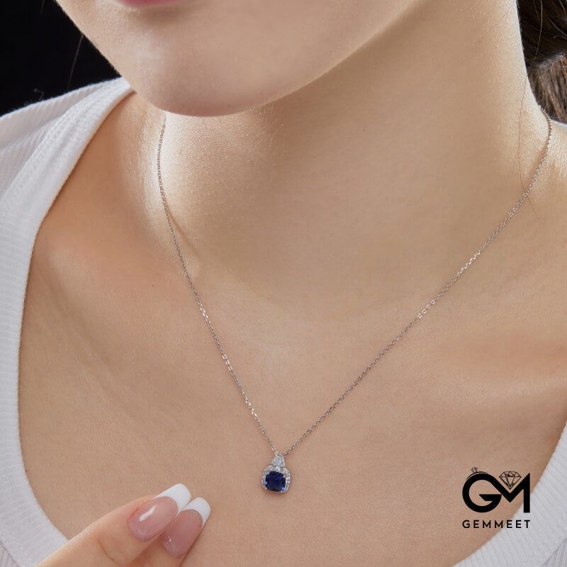 S925 Sterling Silver Blue Star Square Zircon Necklace