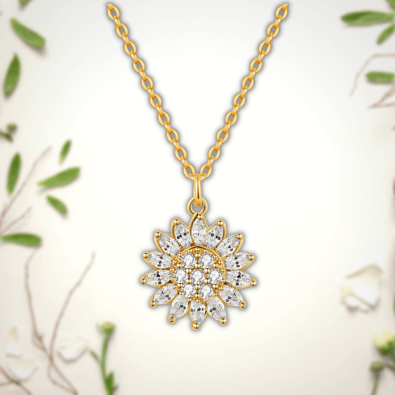 Sparkly Spinning Sunflower Zircon Necklace