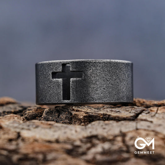 Stainless Steel Vintage Hollowed Bible Ring for Men