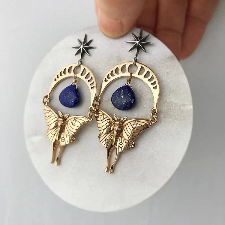 Natural Lapis Lazuli Octagram Butterfly Earrings