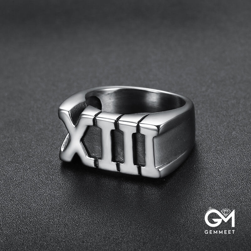 Stainless Steel Simple Roman Numeral XIII Ring