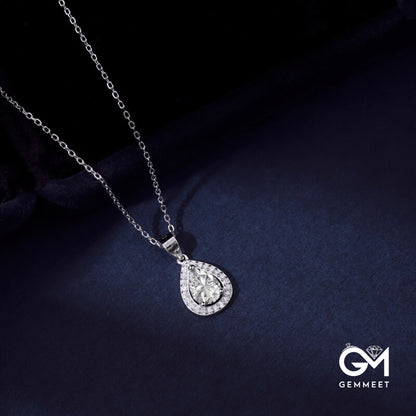 S925 Pure Silver Water Drop Zircon Hollow Necklace