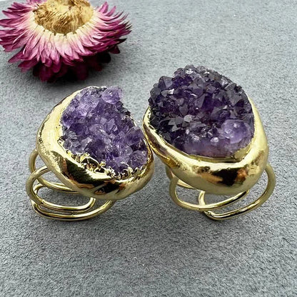 Gold Natural Amethyst Adjustable Gemstone Ring