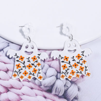 Halloween Funny Acrylic Floral Ghost Earrings