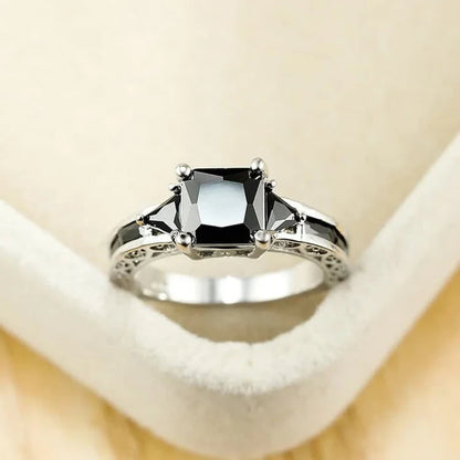 "Simple Pretty" - Princess Cut Obsidian & Sapphire Ring