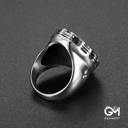 Titanium Steel Vintage Wheel Skull Ring