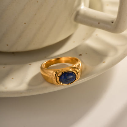 Court Vintage Titanium Oval Cut Lapis Lazuli Band Ring