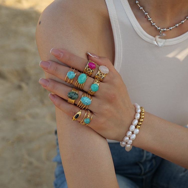 Fashion Turquoise Amazonite Adjustable Ring