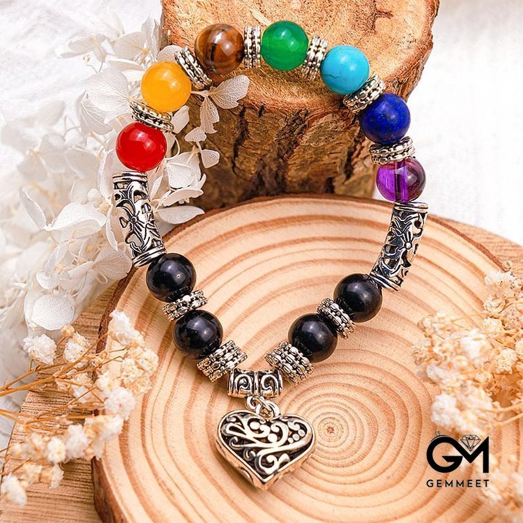 Chakra Natural Stone Heart Bracelet