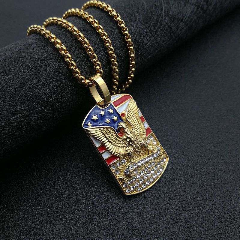 Hip Hop Jewelry Gold Plated Zirconia Flag Eagle Pendant