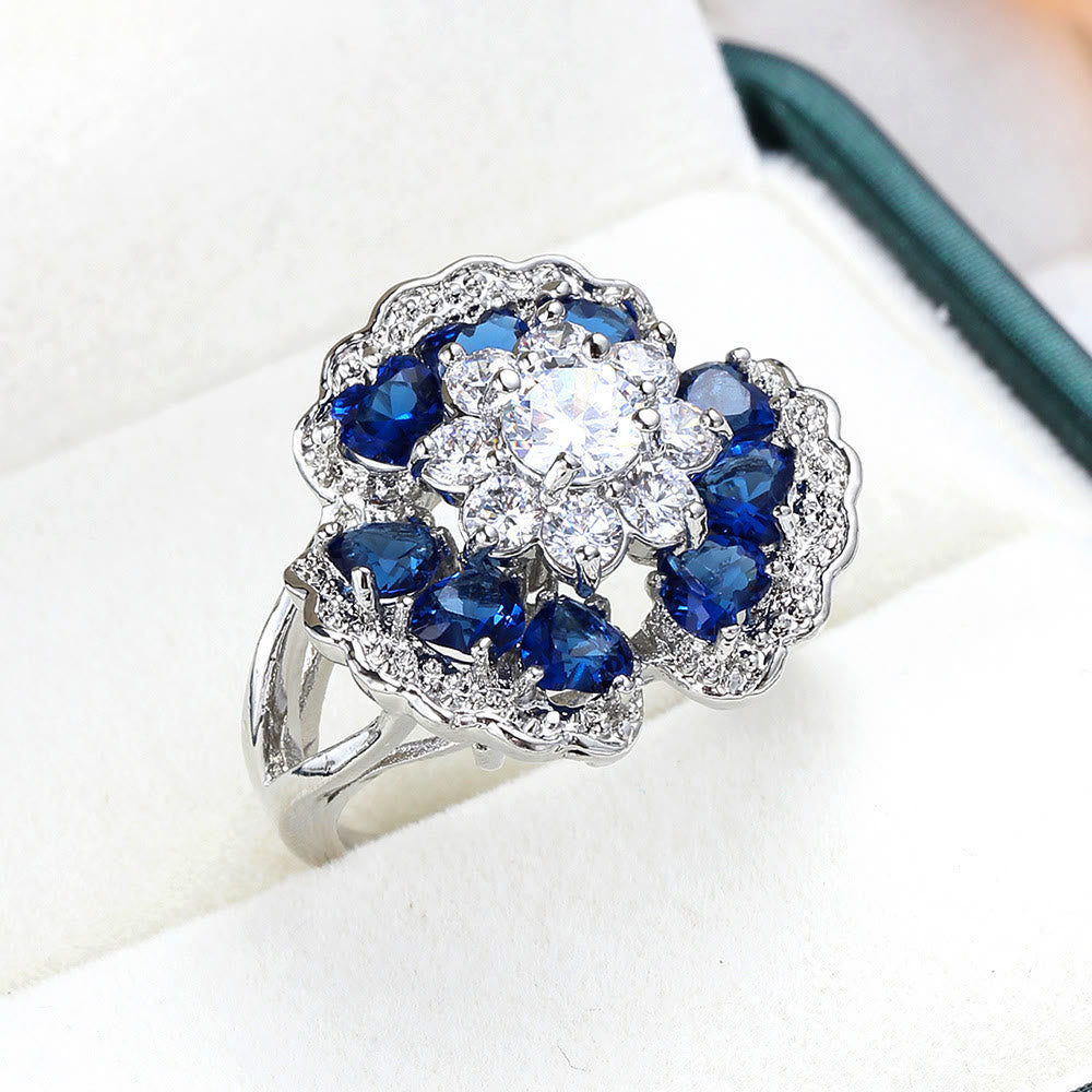 Heart Shape White Zircon With Sapphire Ring