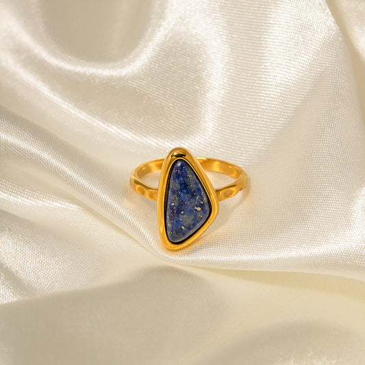 Gold Stainless Steel Lapis Gold Stone Opening Ring