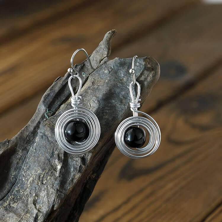 Obsidian Punk Metal Wirewrap Infinity Hoop Earrings