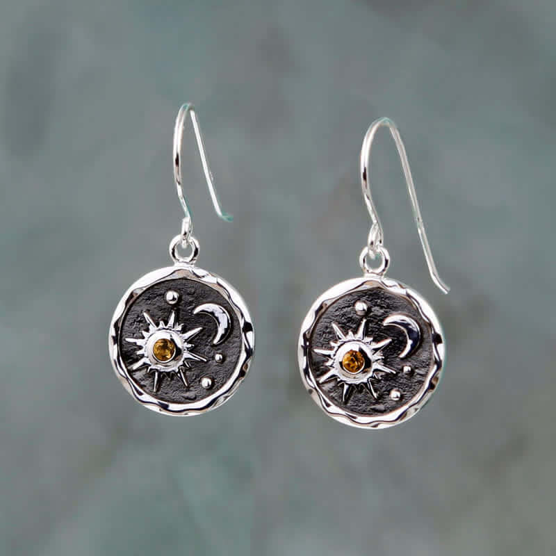 Bohemia Citrine Sun And Cresent Moon Earrings