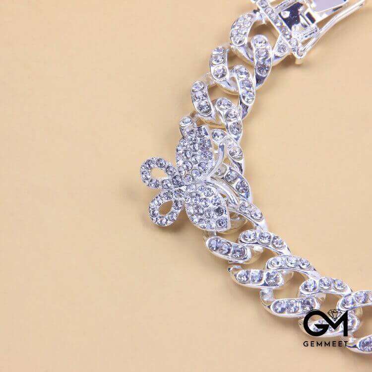 Punk Style 3 Butterfly Zircon Buckle Anklet