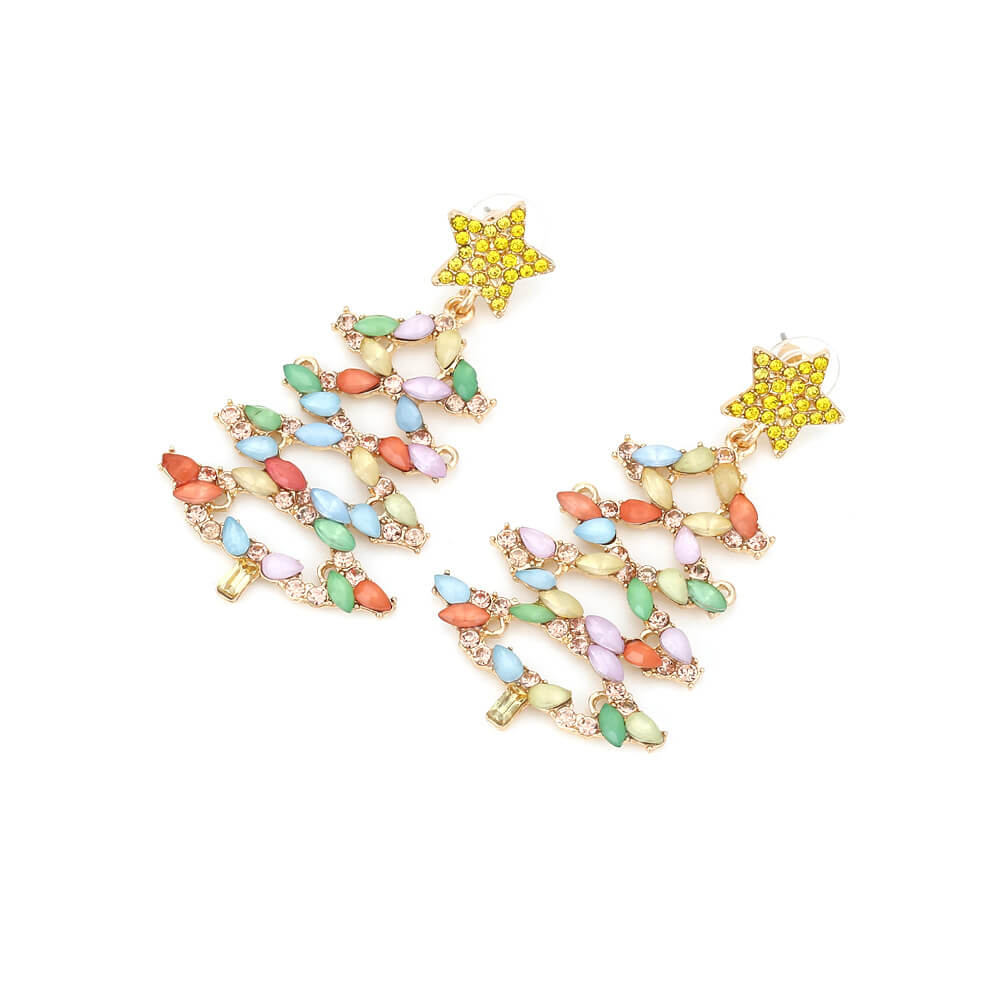 Christmas Earrings Creative Hollow Alloy Inlaid Zircon Star Christmas Tree Earrings Exaggerated Design